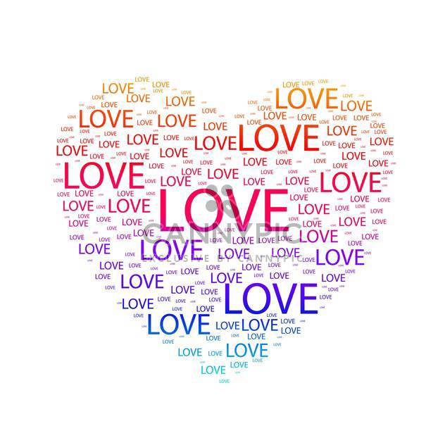 Vector illustration of heart made of colorful words love on white background - бесплатный vector #125882
