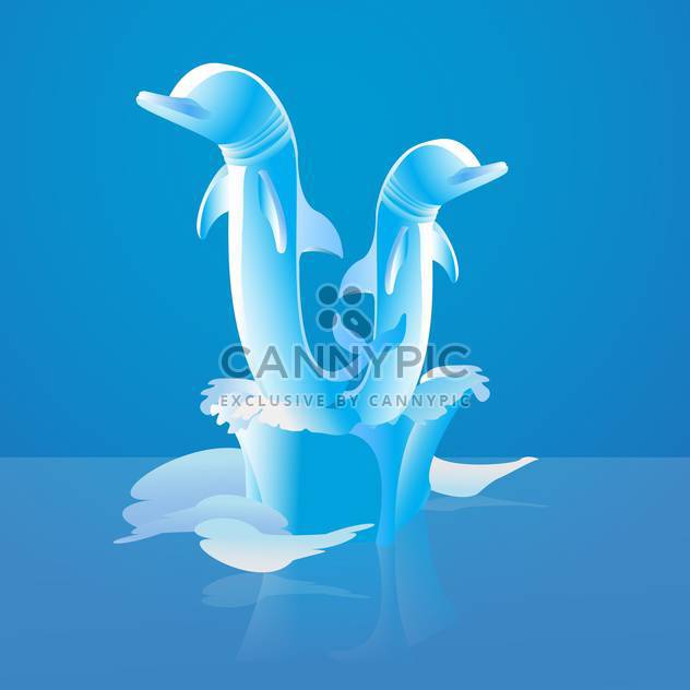 Vector illustration of two jumping dolphins in water on blue background - Free vector #126422