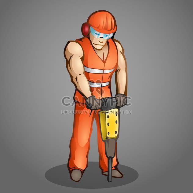 Vector illustration of cartoon worker on grey background - vector gratuit #126962 