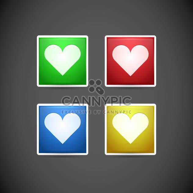 Vector set of buttons with colorful hearts on dark background - бесплатный vector #127052