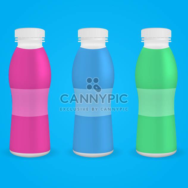 plastic bottles of drinking yogurt on blue background - бесплатный vector #127142