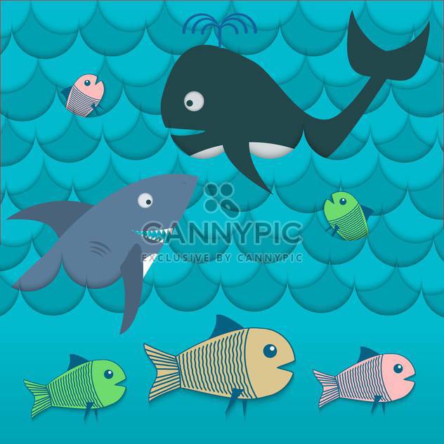 colorful illustration of different fishes in sea waves - vector gratuit #127442 