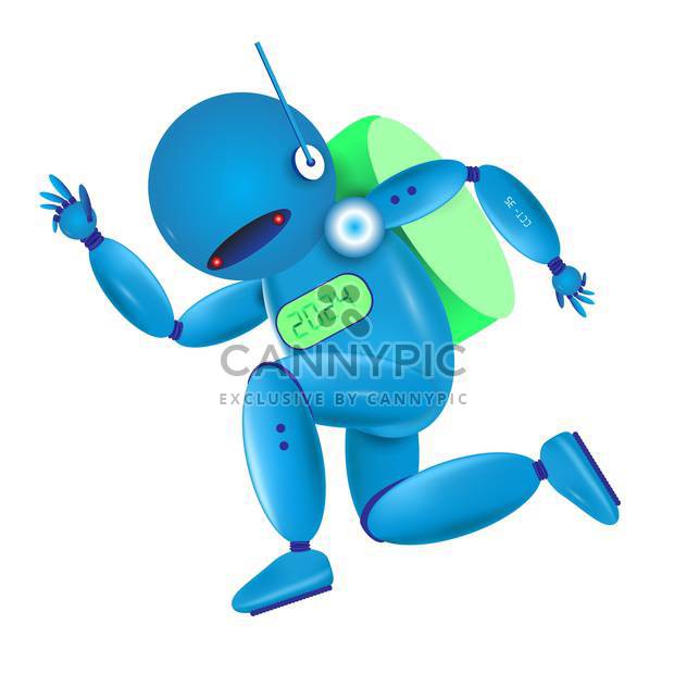 vector illustration of running blue robot on white background - Free vector #127872