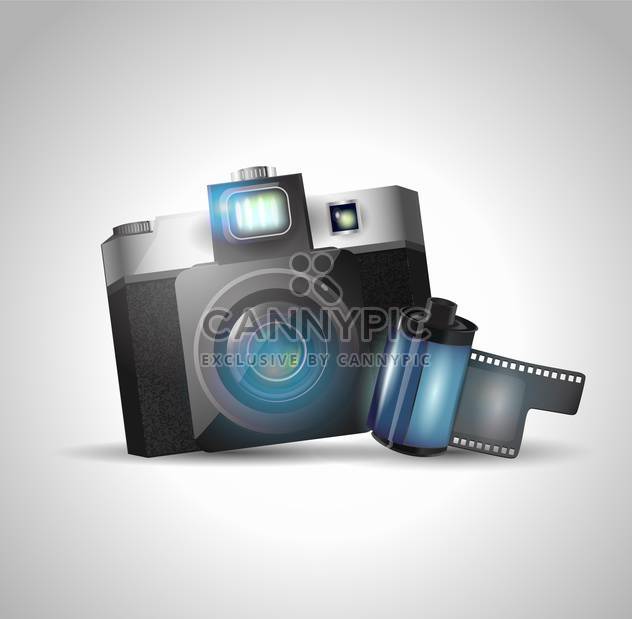 vector illustration of photo camera and film on grey background - Free vector #128032