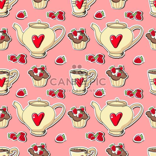 Vector cupcakes and teapots background - vector gratuit #128222 