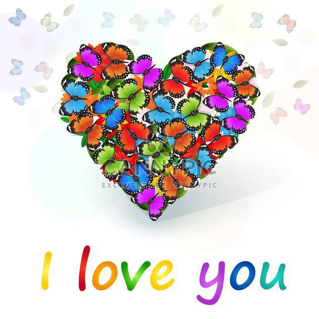 Vector heart full of colored butterflies - Free vector #128442