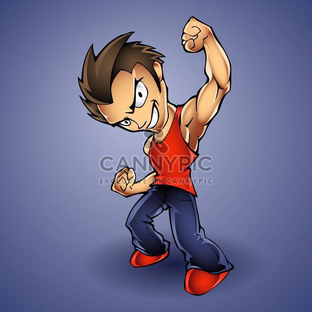 Cartoon Vector Illustration of a Tough Kid with Hands in Fists - vector gratuit #128472 