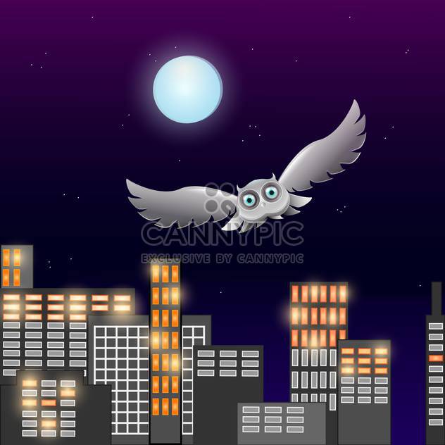 Vector illustration of flying owl in the night sky with moon - vector gratuit #128872 