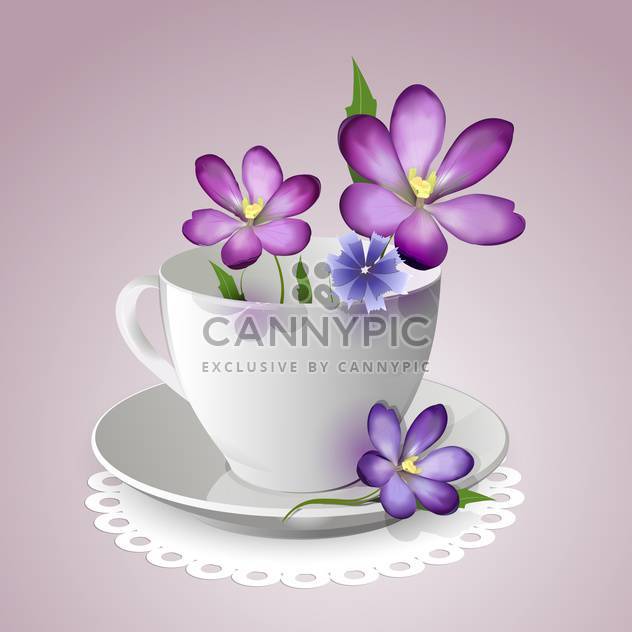 teacup with vector violet flowers - vector #129132 gratis