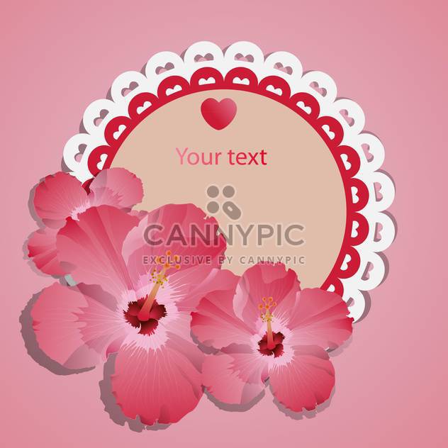 vector lace frame with pink flowers - vector gratuit #129242 