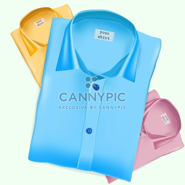 Vector illustration of three blue, yellow and pink shirts on green background - vector gratuit #129622 