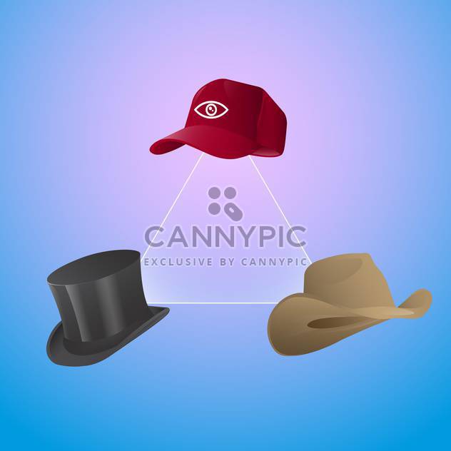 Vector set of three hats with triangle on blue background - Free vector #129692