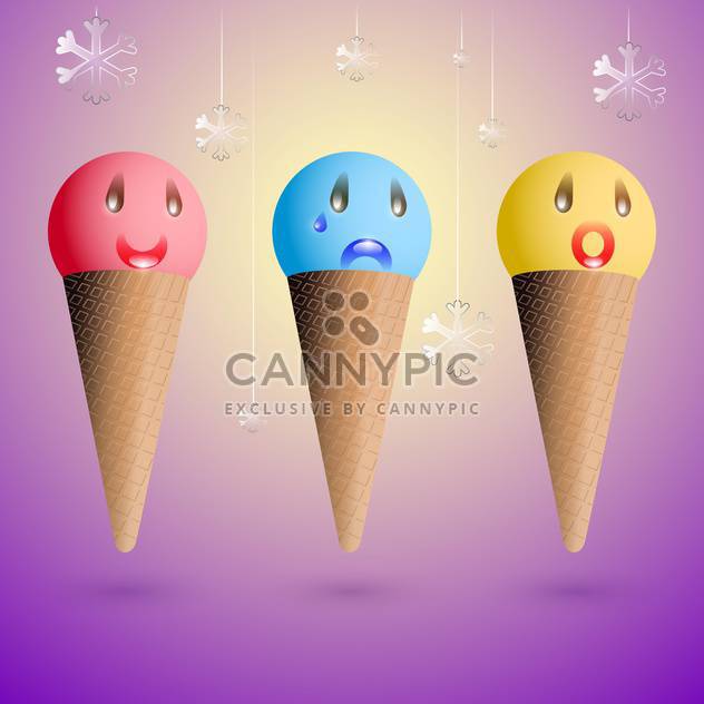 Vector set of ice cream cones with different emotions on purple background - бесплатный vector #129772