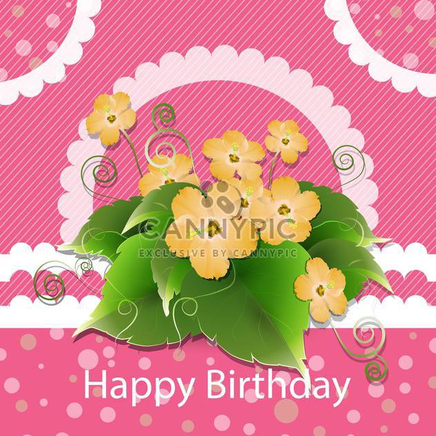 Cute happy birthday card with flower bouquet - Kostenloses vector #130142
