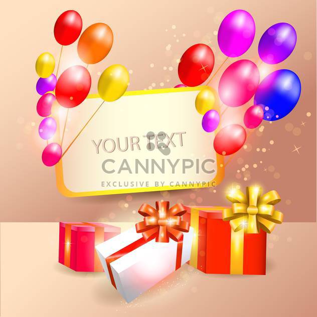 birthday balloons, gift boxes and greeting card - бесплатный vector #130392
