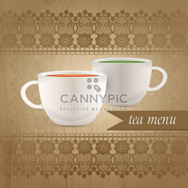 Tea menu with two cups on lace background - vector gratuit #131392 