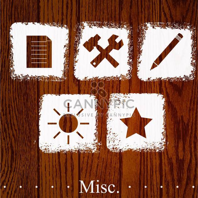 Vector set of misc icons on wooden background - Free vector #131812
