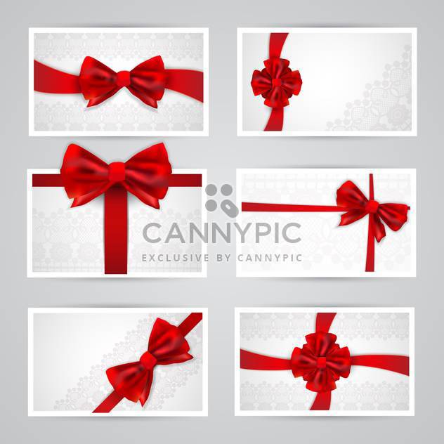 Set of beautiful cards with red gift bows - vector gratuit #131862 