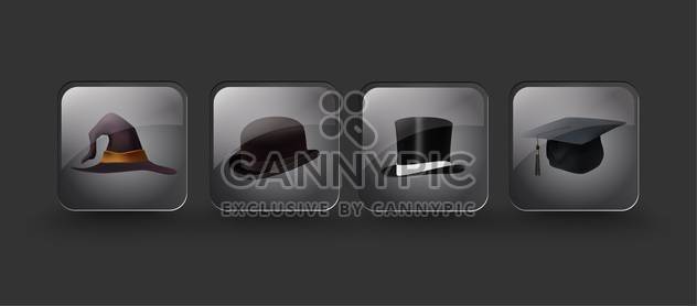 Set of four vector hats in buttons on grey background - Free vector #132132