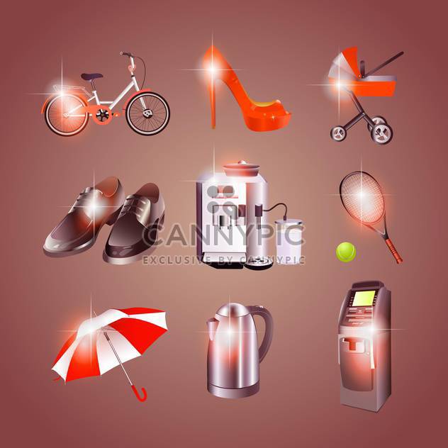 Different objects icons on brown background - vector gratuit #132442 