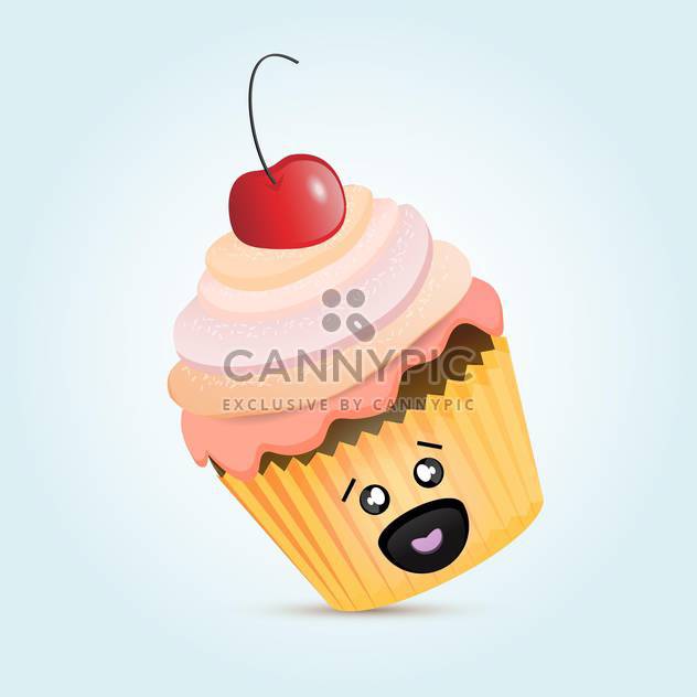 colorful illustration of cute cupcake dessert with red cherry on top on blue background - vector gratuit #125732 