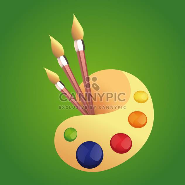 Vector illustration of colorful art palette with brushes on green background - Kostenloses vector #125872