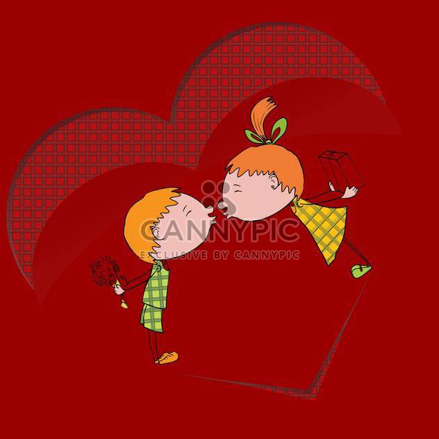 Vector illustration of two kids kissing each other on red background - vector gratuit #126382 