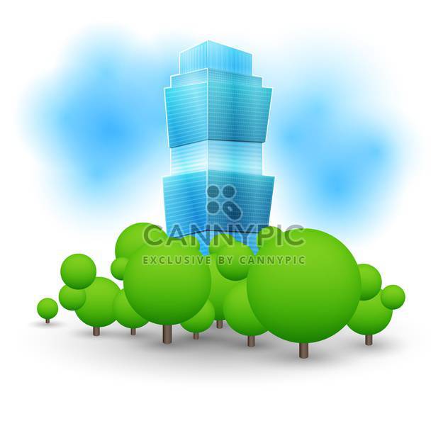 colorful illustration of green landscape with skyscraper - vector gratuit #127322 