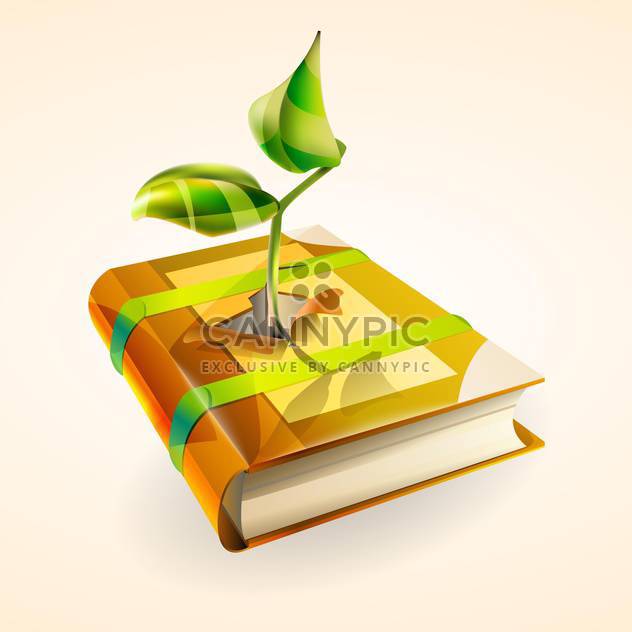 Vector illustration of green plant growing in book on pink background - Free vector #127402