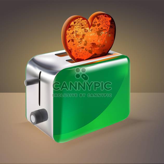 vector illustration of toaster with heart shaped toast on brown background - Free vector #127612