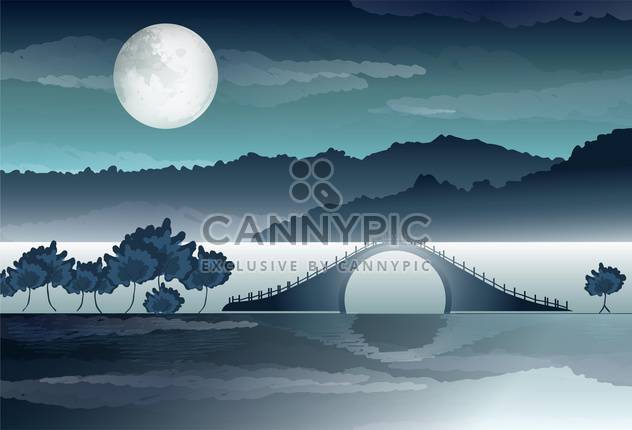 vector illustration of river bridge with reflection - бесплатный vector #127812