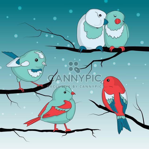 Cute little sparrows on wintry braches - Free vector #127842