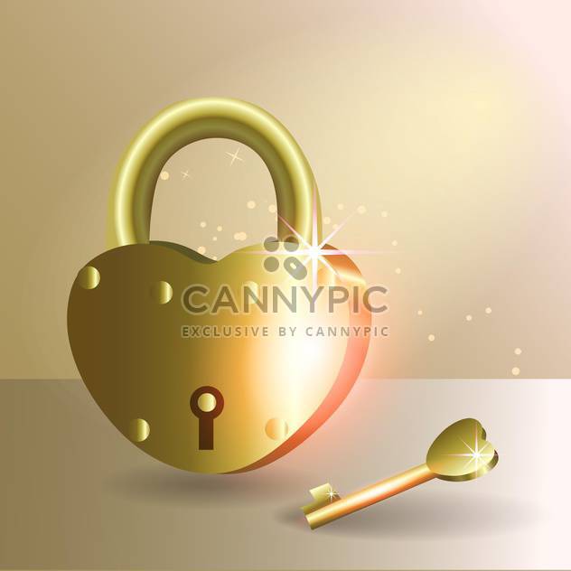 Vector illustration of golden lock and a heart shaped key - бесплатный vector #128792