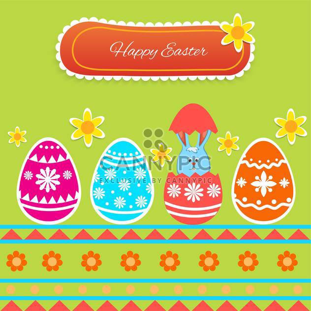 Vector Happy Easter greeting card with eggs and bunny on green background - vector #129352 gratis