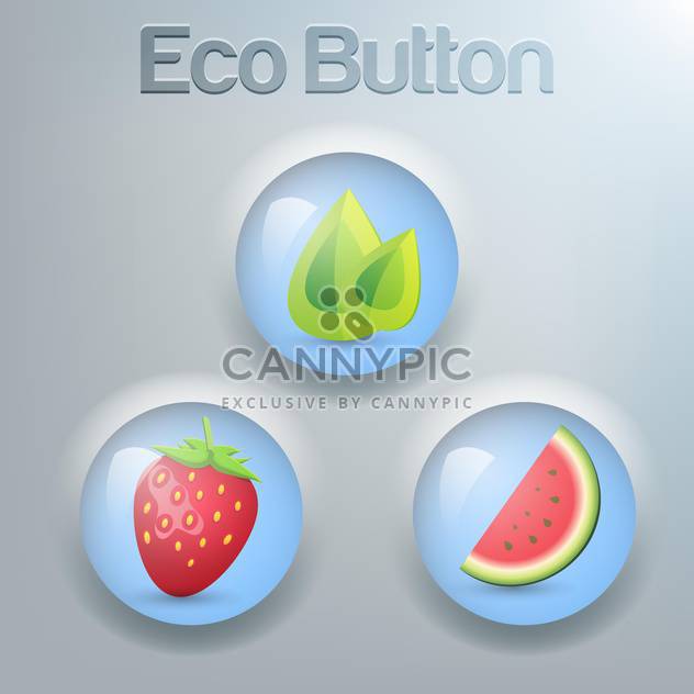 Vector set of eco buttons with green leaves, strawberry and watermelon - Kostenloses vector #129372