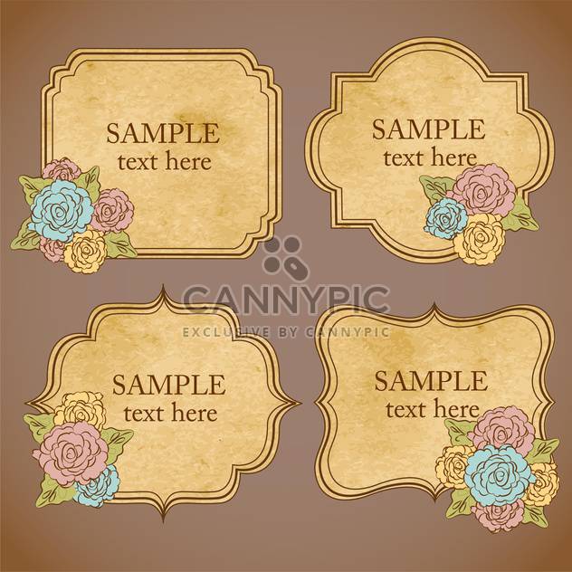 Vector set of vintage floral frames on brown background - vector gratuit #129452 