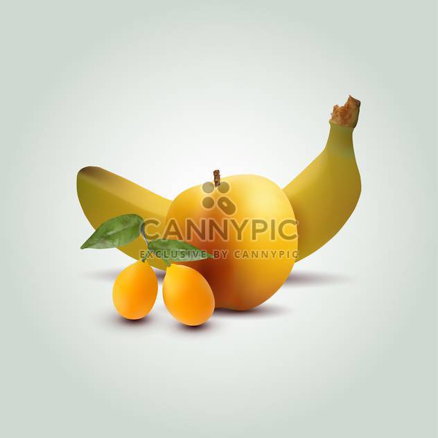 Still life with apricots, apple and banana on green background - Free vector #129822