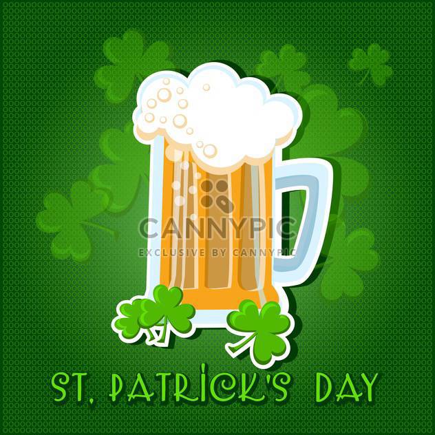 Vector green St Patricks day background with beer and clover leaves - vector gratuit #129912 