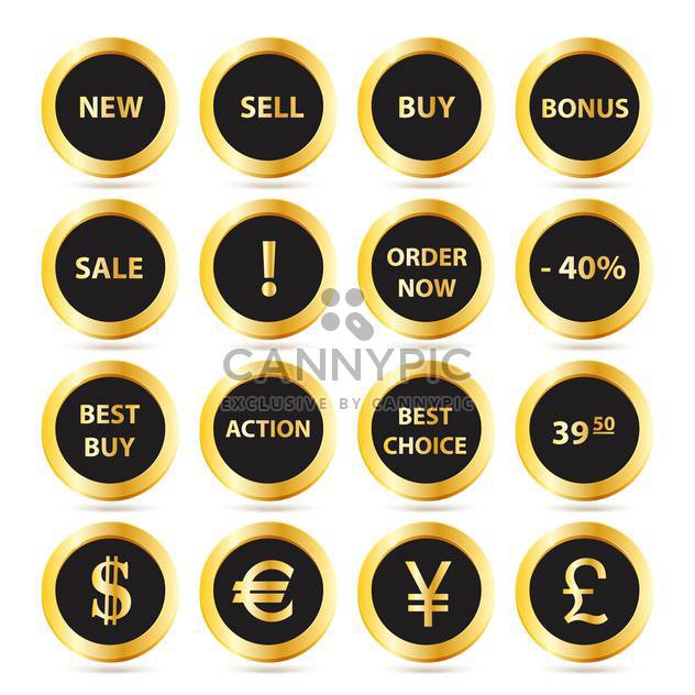Golden sale buttons set on white background - vector gratuit #130022 