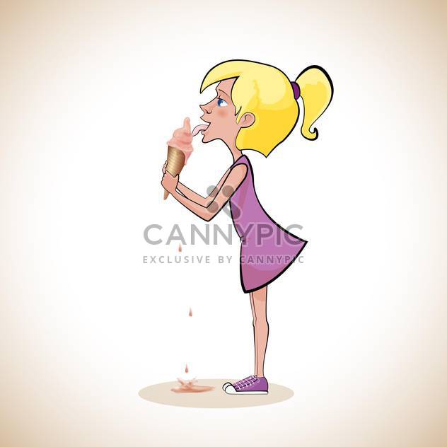 Vector illustration of cute girl eating an ice cream - Free vector #130192