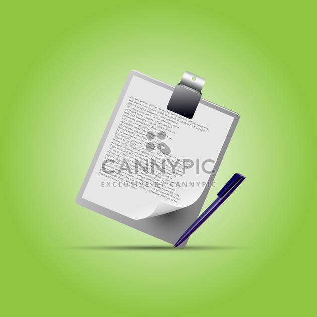 Clipboard with pen on green background - vector gratuit #130442 
