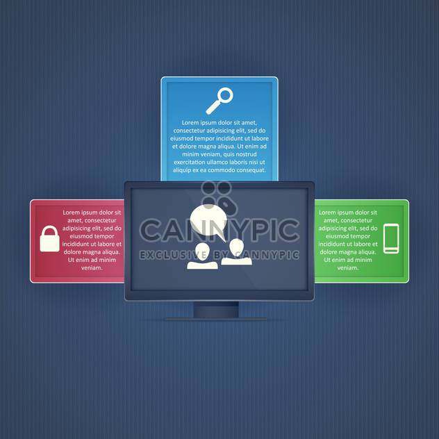 computer display with icons on dark blue background - vector gratuit #130752 
