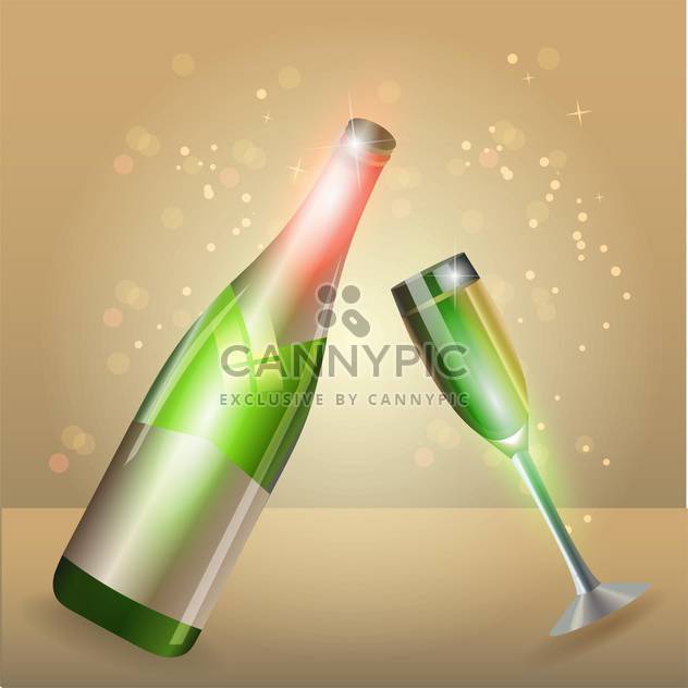 Glass of champagne and bottle on sparkling background - vector gratuit #130762 