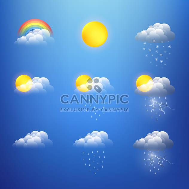 Vector weather icons collection on blue background - vector gratuit #130812 