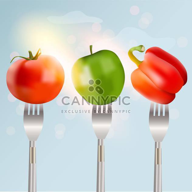 Pepper, tomato and apple on forks concept of diet vector illustration - бесплатный vector #131132