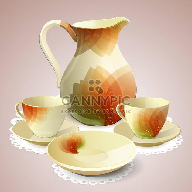 Tea set with tea pot and cups - бесплатный vector #131512