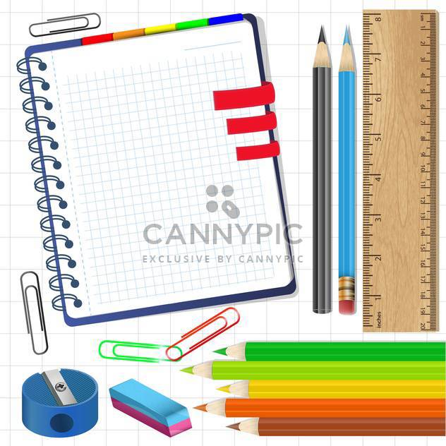 school items and stationery supplies illustration - бесплатный vector #132592