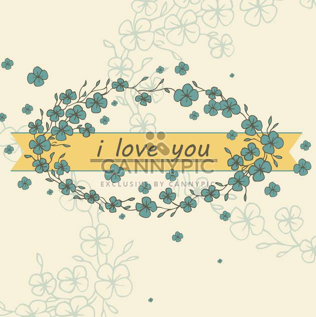 romantic card with blue flowers on yellow background - vector #135282 gratis