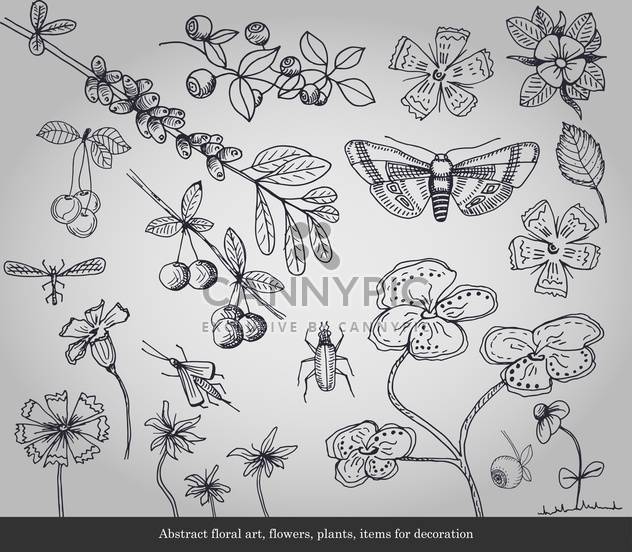 Abstract flowers, plants, insects items for decoration - Free vector #135292